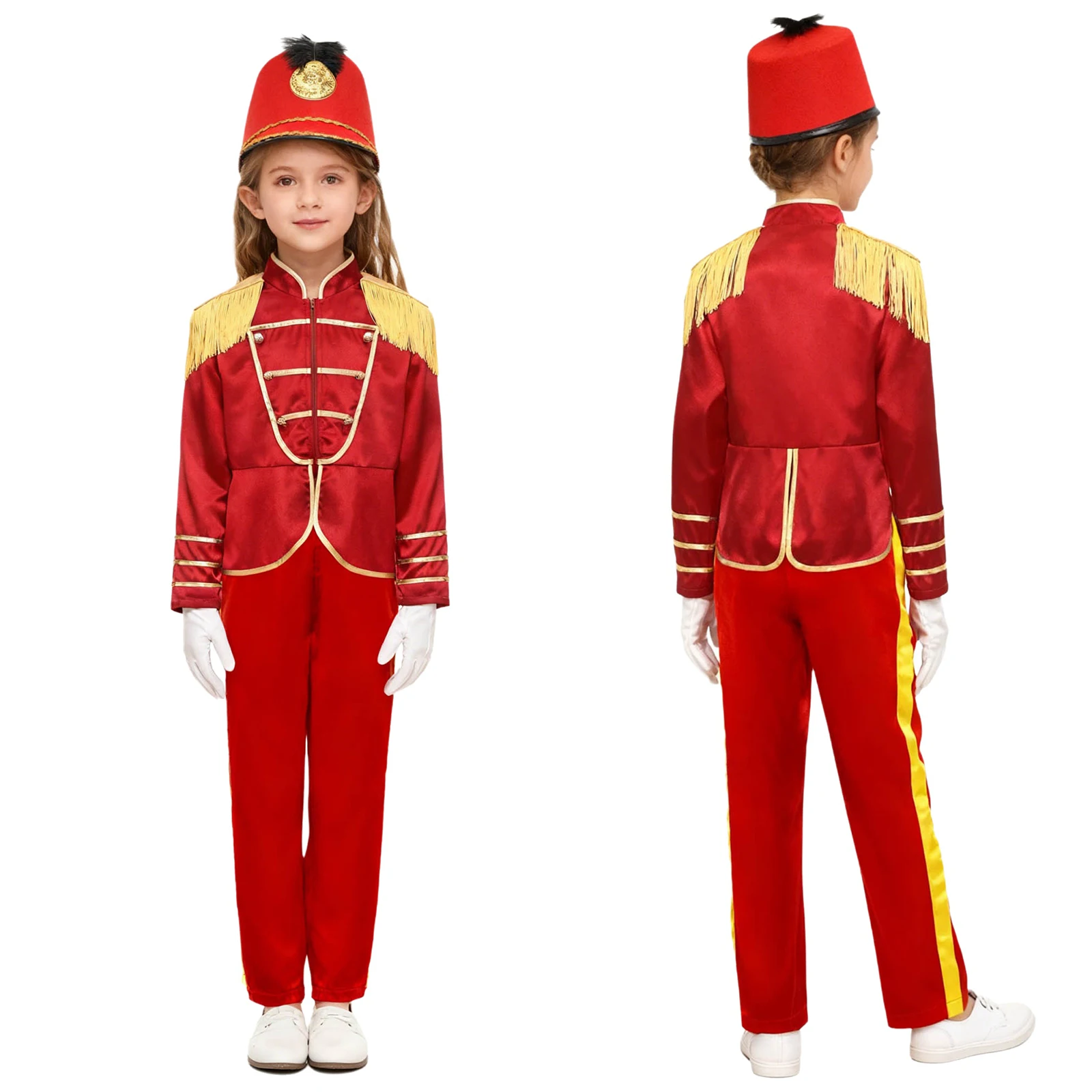 Bambini Carnevale di Halloween Marching Drum Band Guardia d'onore Bandiera che solleva il costume majorette Giacca con cerniera a maniche lunghe con pantaloni