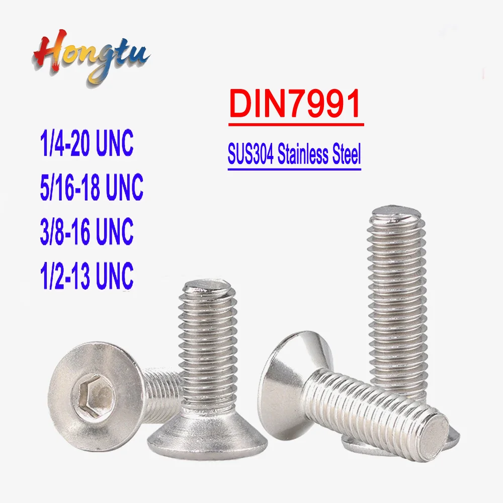 SUS304 A2-70 Allen Countersunk Screws DIN7991 Standard UNC 1/4 5/16 3/8 1/2 Inch Hex Socket Recessed Fastening Bolts