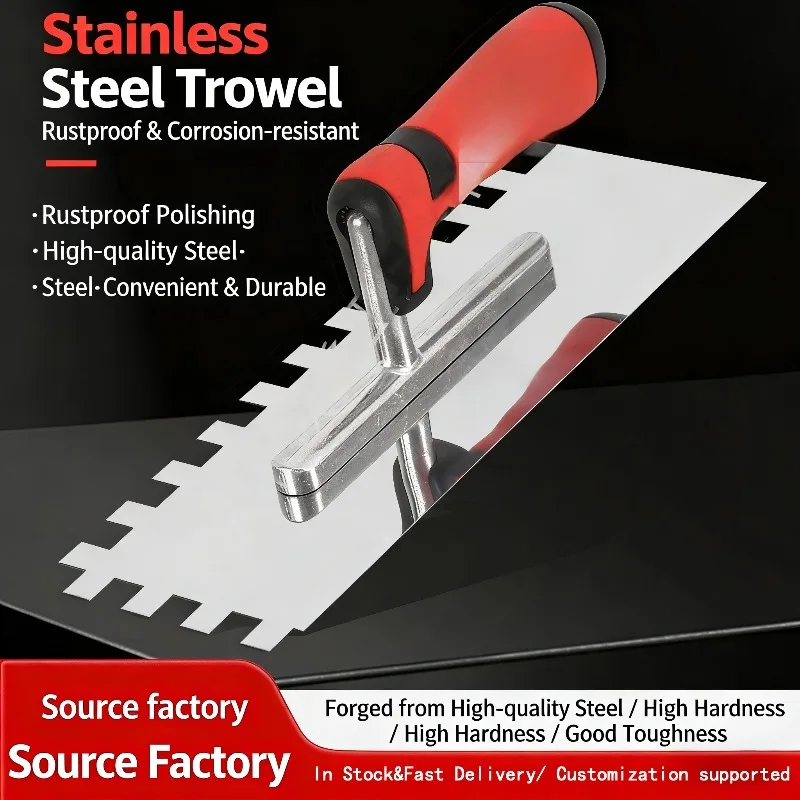 Stainless Steel Notched Trowel Nail-Free Cement Spreading Knife for Wall Plastering Tile Masonry Tool