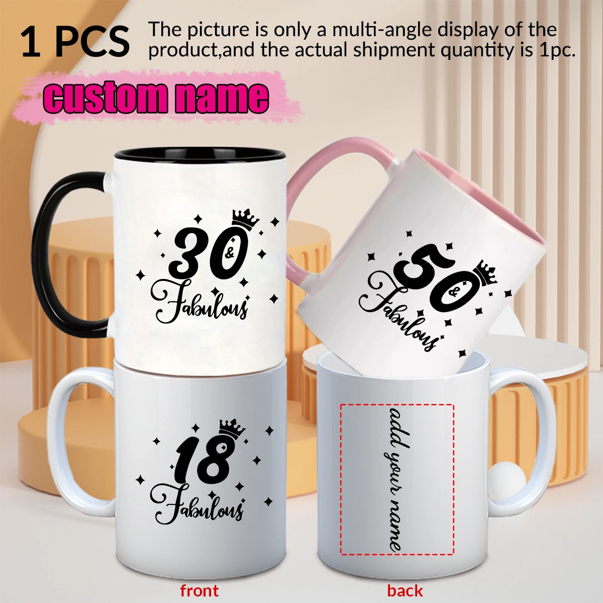 

11oz Customized Name Ceramic Cup with Handgrip 3D Print Gratitude Text 1Pc Family Casual Drink Mugs Mother’s Day Gift for Mom