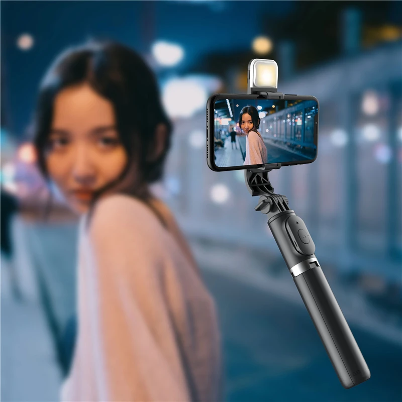 عصا Selfie Q02 لـ Twitter ، حامل ثلاثي القوائم بالبلوتوث اللاسلكي ، مصراع إضاءة عن بعد ، كاميرا هاتف ذكي ، ملصق