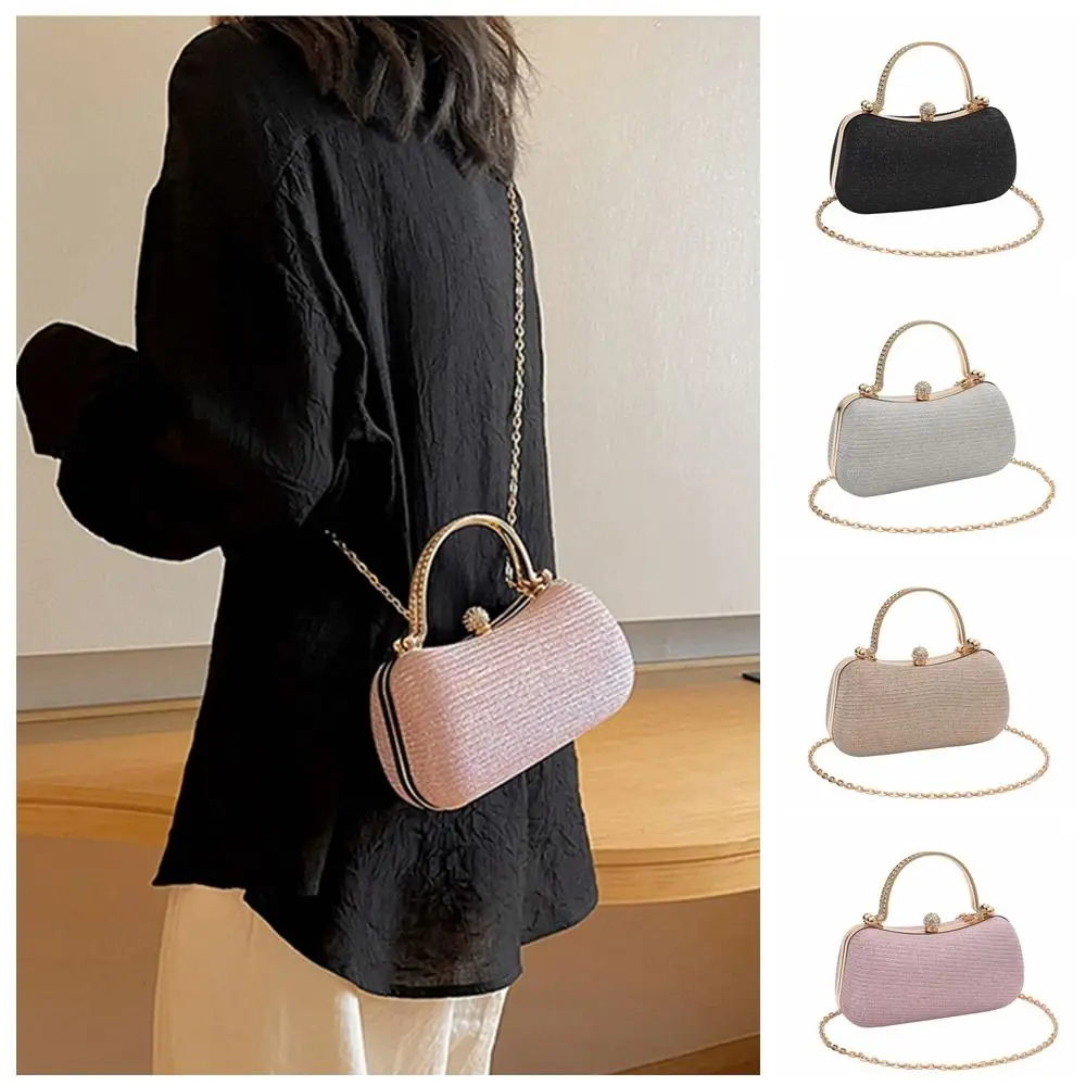 Portable Glitter Evening Banquet Bag Rhinestone Large Capacity Box Handbag Crossbody Bag Shoulder Bag Ladies Clutch Bag Wedding