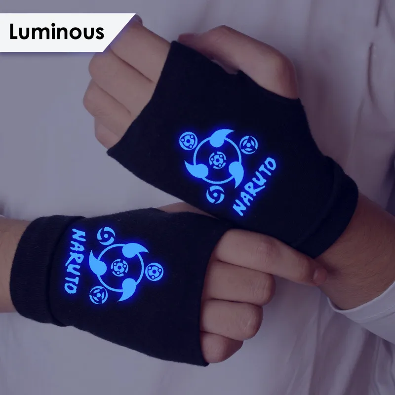 Anime Naruto Gloves Luminous Konoha Akatsuki Itachi Cosplay Bicycle Cotton Fingerless Warmer Wrist Gloves Toys For Children Gift