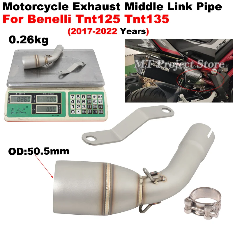 

Slip-On For Benelli Tnt125 Tnt135 TNT125 TNT135 2017 - 2022 Motorcycle Exhaust Escape Middle Link Pipe Connecting 51mm Muffler