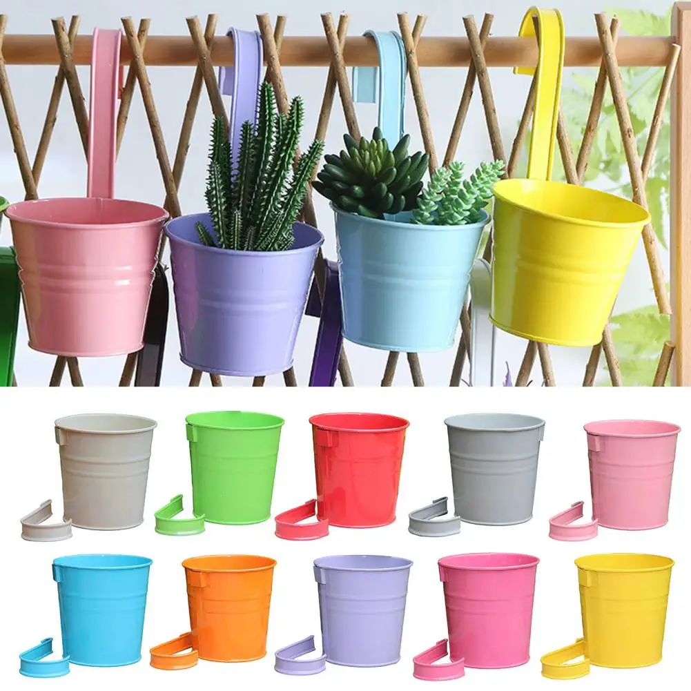 Flower Pot Detachable Metal Iron Bucket Shape Wall Hanging Planter with Hook Home Decor