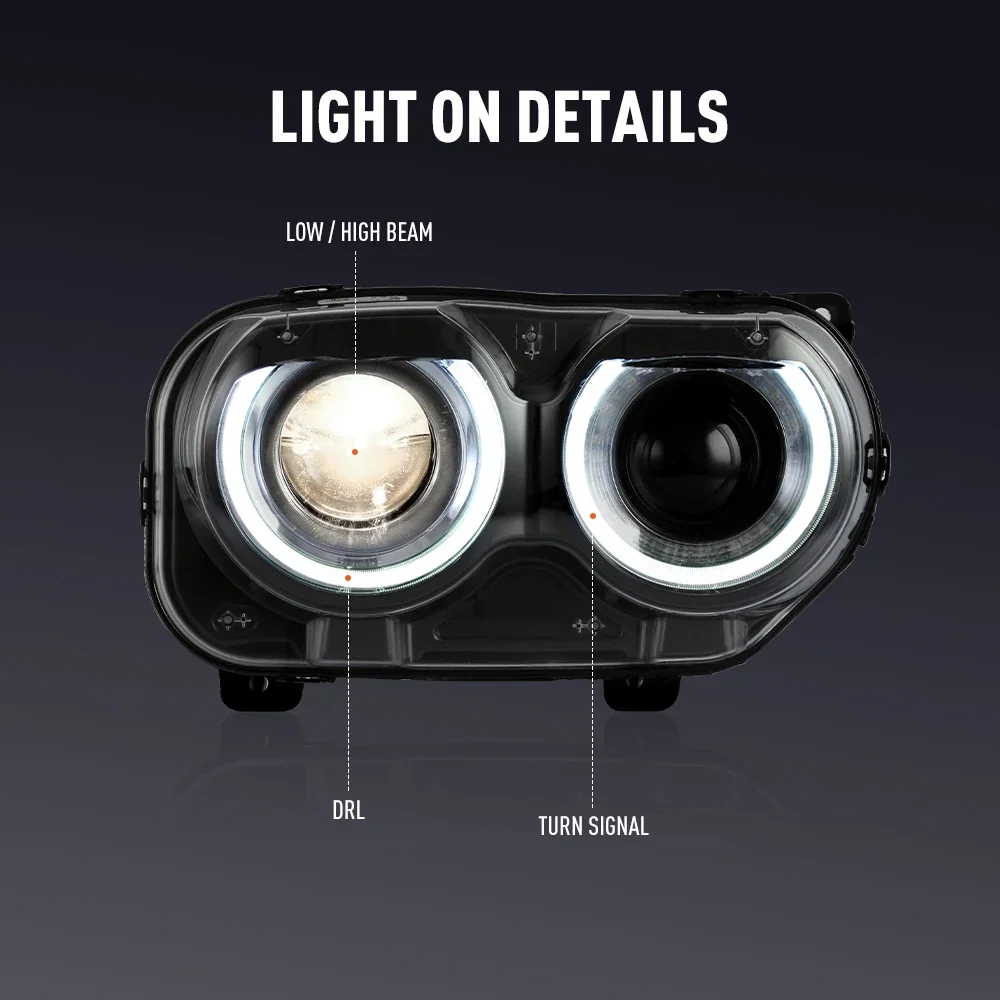 닷지 챌린저 2015-2022용 LED 자동차 헤드라이트 어셈블리, 자동차 스타일링 헤드 램프 DRL 튜닝 라이트 플러그 앤 플레이 LED 헤드라이트
