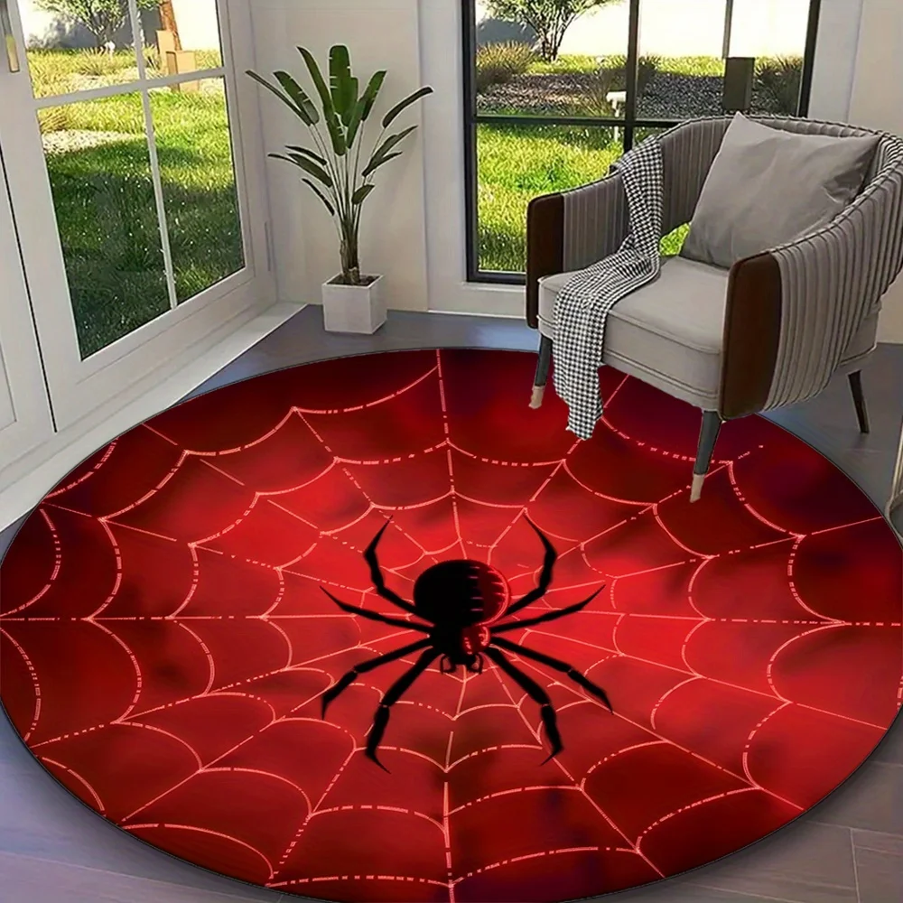 Red Black Spider Theme Floor Mat - Creative Insect Design Area Rug - Indoor Home Decor Restaurant Hotel Halloween Gift Rug