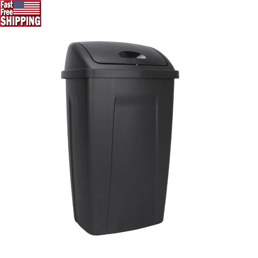سلة مهملات متينة بغطاء متأرجح سعة 13 جالونًا، سلة مهملات داخلية، حاوية قمامة بلاستيكية سهلة التنظيف، مكتب المطبخ والحمام