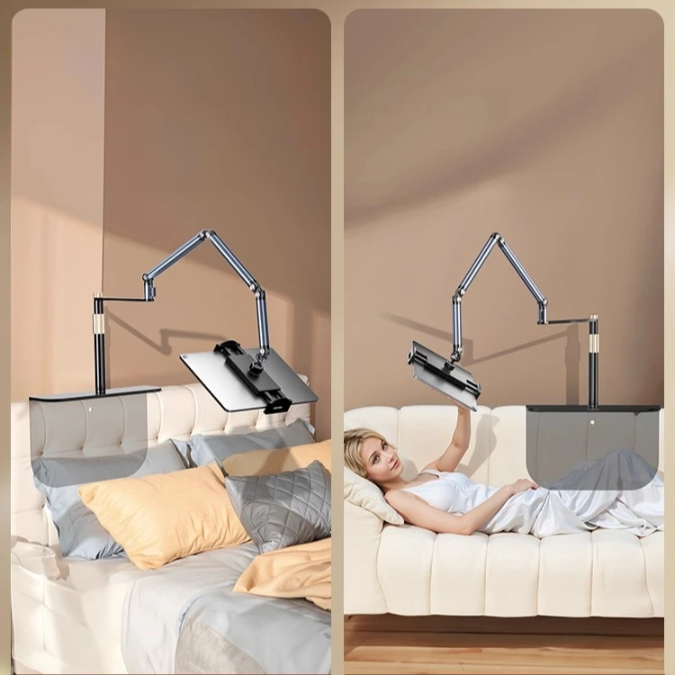 Foldable Phone Tablet Holder for Bed Sofa Desktop 360° Swivel Metal Arm Clamp Mount for iPad Air Pro 4.7-12.9