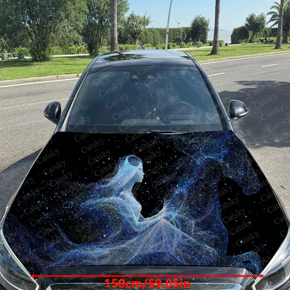 Enchanted Starry Horse Girl Car Cover Sticker, Auto Hood Decal, Car Exterior Scratch Resistant Decal, Trendy Gift for Car Lovers