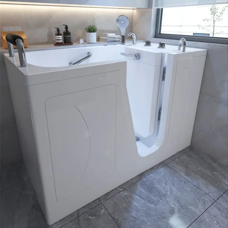 Walk in Tub Shower Combo Hydromassage Whirlpool Bathtub with Door Safety Walk in Tub