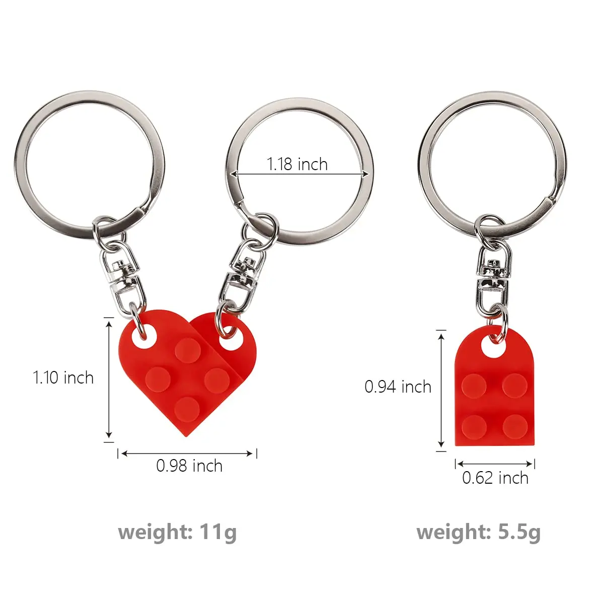 1pcs Red Love Heart Building Block Keychains ForCouples Friendship Women Men Girl Boy Love Heart Brick KeyRing Birthday Gift