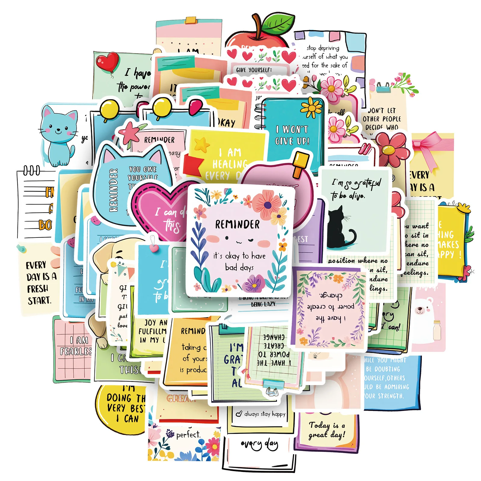 50 autocollants motivants avec citations d'auto-affirmation, motifs mignons, pour ordinateur portable, bouteille d'eau, téléphone, journal, scrapbook