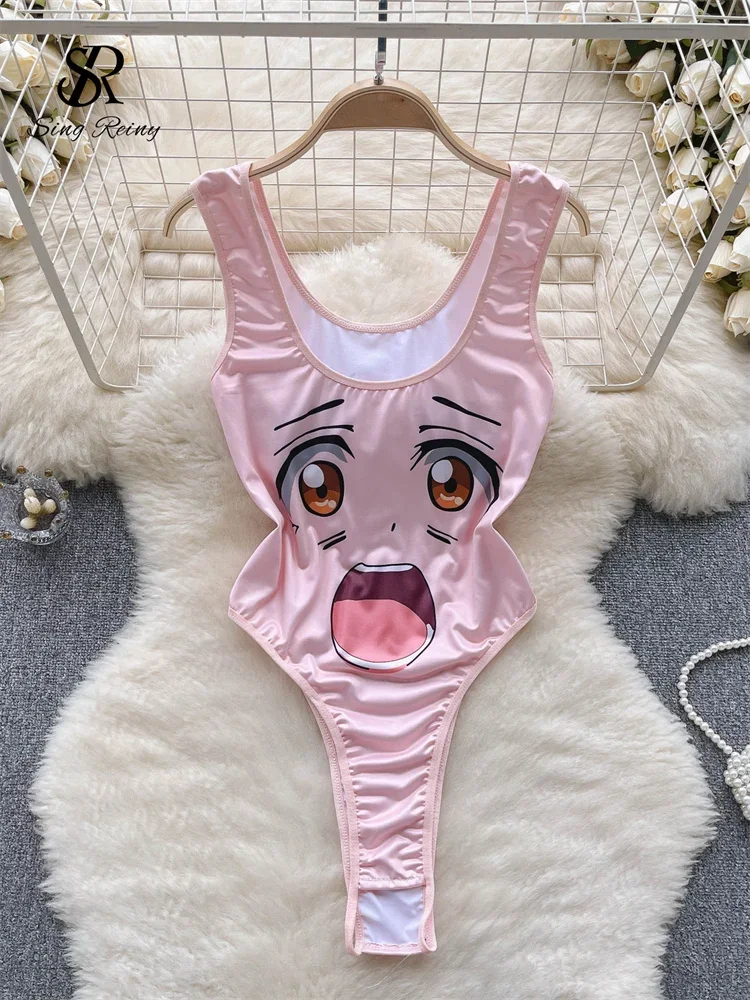 

SINGREINY Cute Camis Erotic Sensual Rompers Summer O Neck Slim Open Crotch Playsuits Women Cosplay Lingerie Corset Bodysuits