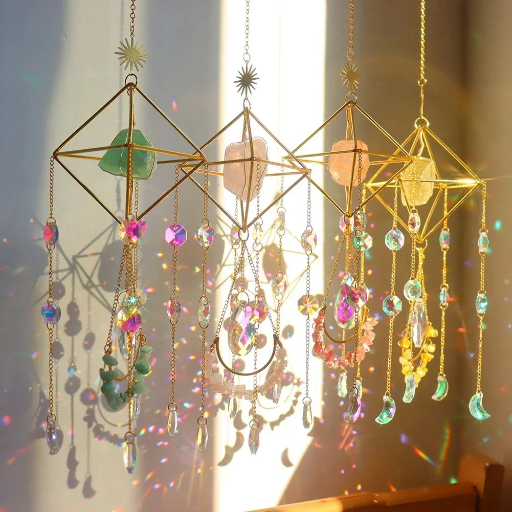 Crystal Wind Chime Sun Prisms Glass Chandelier Pendant Hanging Drop for Outdoor Indoor Garden Wind