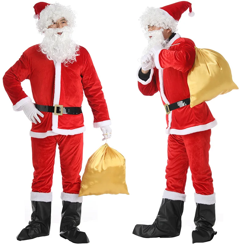 

Santa Claus Christmas For Adult Disguise Pleuche Vintage Performance Costume Stage Outfit Cosplay Carnival Party Role Play