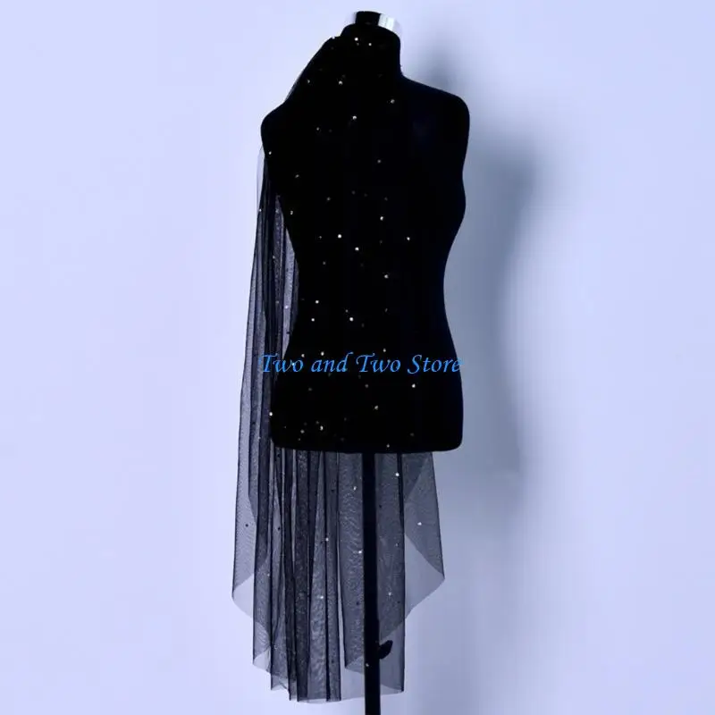 Véu preto sofisticado HX6F para noivas com espumante Rhinestones Party Decoration