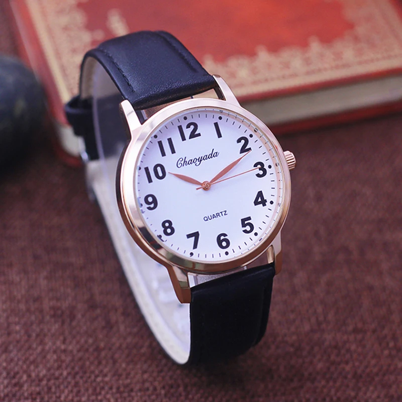 

new fashion woman man gentleman business formal leather big digital large dial wrist watches father dad mother birthday gifts