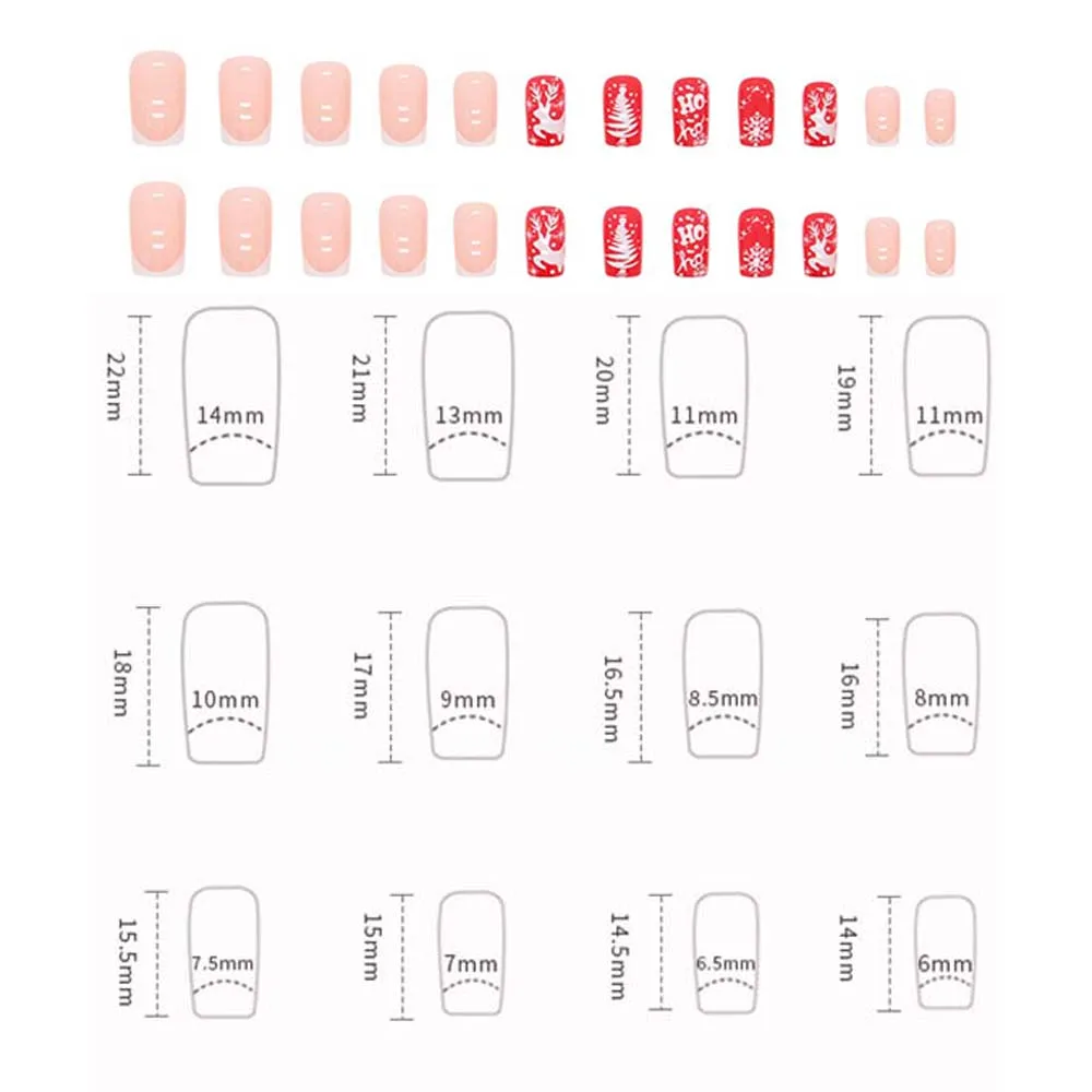 24 قطعة/المجموعة مانيكير المواد عيد الميلاد قصيرة الأظافر كاذبة DIY مسمار الملحقات مستلزمات الأظافر عيد الميلاد قصيرة الأظافر وهمية اللون الأحمر