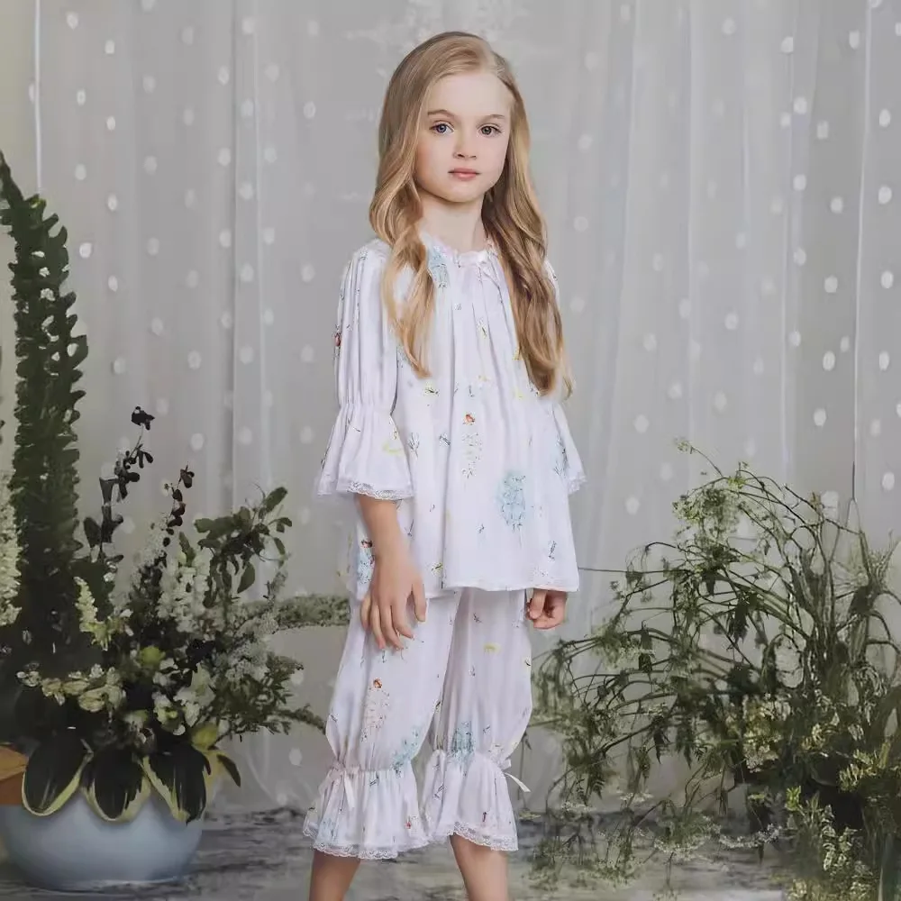 Girls Pajamas 2024 Fall New Fashion Floral Children's Home Wear Breathable And Comfortable Girls Nightgowns Children's Clothing