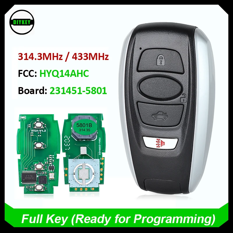 DIYKEY 231451-5801 Smart Remote Key FSK 314.3 / 433MHz for Subaru Forester Impreza Legacy Outback WRX FCC: HYQ14AHC