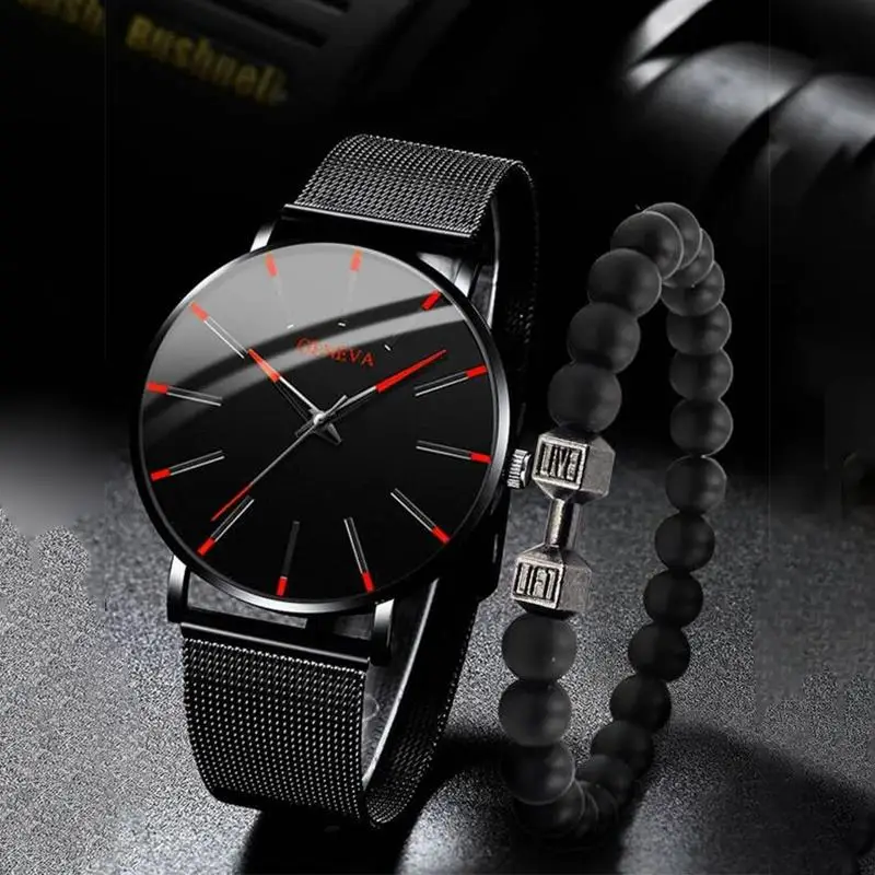 Men's Simple Round Waterproof Pointer Quartz Watch & 1pcs Bracelet, Ideal choice for Gifts