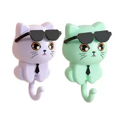 Cartoon Cat Hook Self Adhesive Dormitory Bedroom Door Hangers Hooks Key Umbrella Towel Cap Coat Rack Wall Animal Decoration Rack