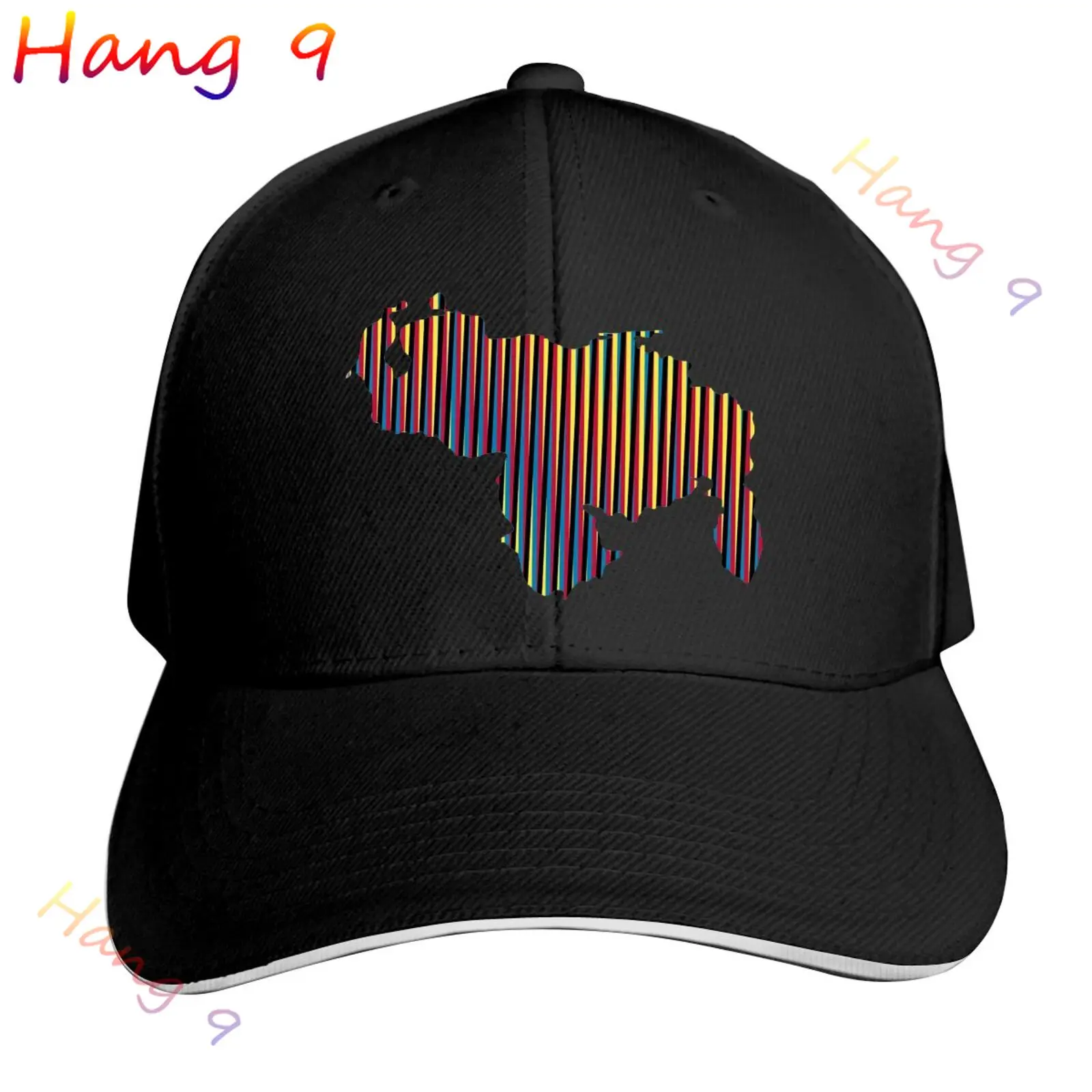 Colored Venezuela Map Mens Baseball Caps Adjustable Peaked Sandwich Dad Hat Black