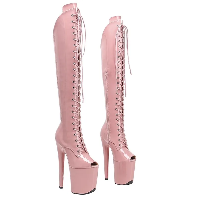 LAIJIANJINXIA New 20CM/8Inch PU Upper Women's Platform Party High Heels Modern Knee-High Boots Pole Dance Shoes 308