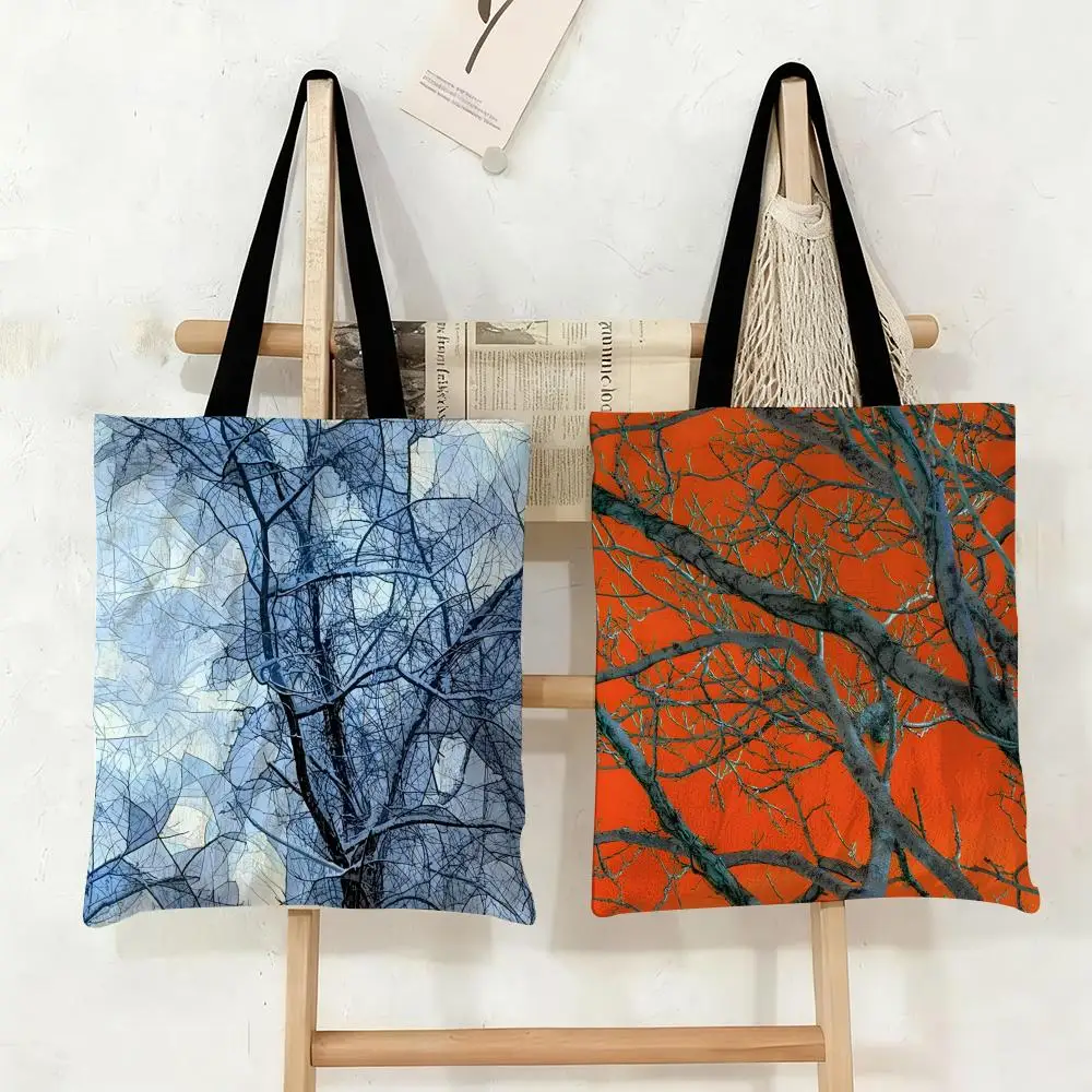 Sketch Black Tree Branches Storage Bags Large Capacity Canvas Bag For Female Students To Hold Books Tote Mommy Bag