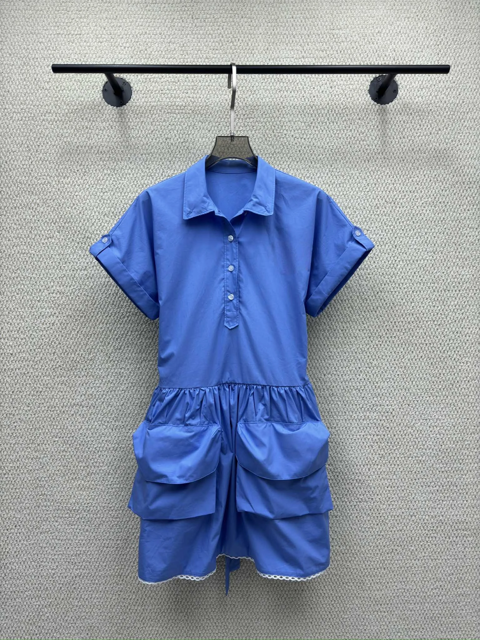 

Высококачественное модное женское летнее платье с коротким рукавом, отложным воротником, карманами, приталенное, А-силуэт, из хлопка