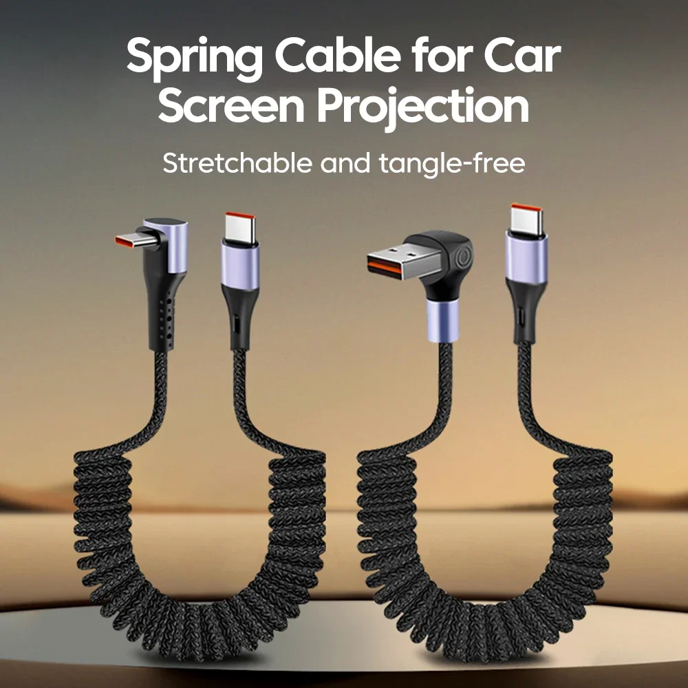 Elbow Spring Data Cable Retractable 66W Fast Charging USB Type C Cable for iphone 15 16 Samsung Huawei Xiaomi Car USB C Cables