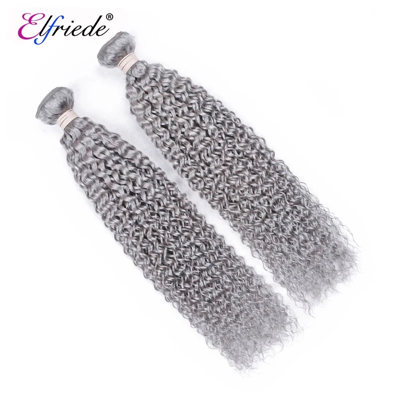Elfriede Grey Kinky Curly Colored Human Hair Bundles Brazilian Human Hair Extensions 3/4 Bundles Deals Human Hair Sew-in Wefts
