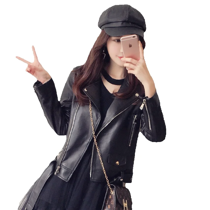 Genuine Leather Jacket For Women's Short Jacket, New Spring Slim Fit Motorcycle Sheepskin Jacket, Thin Korean Version