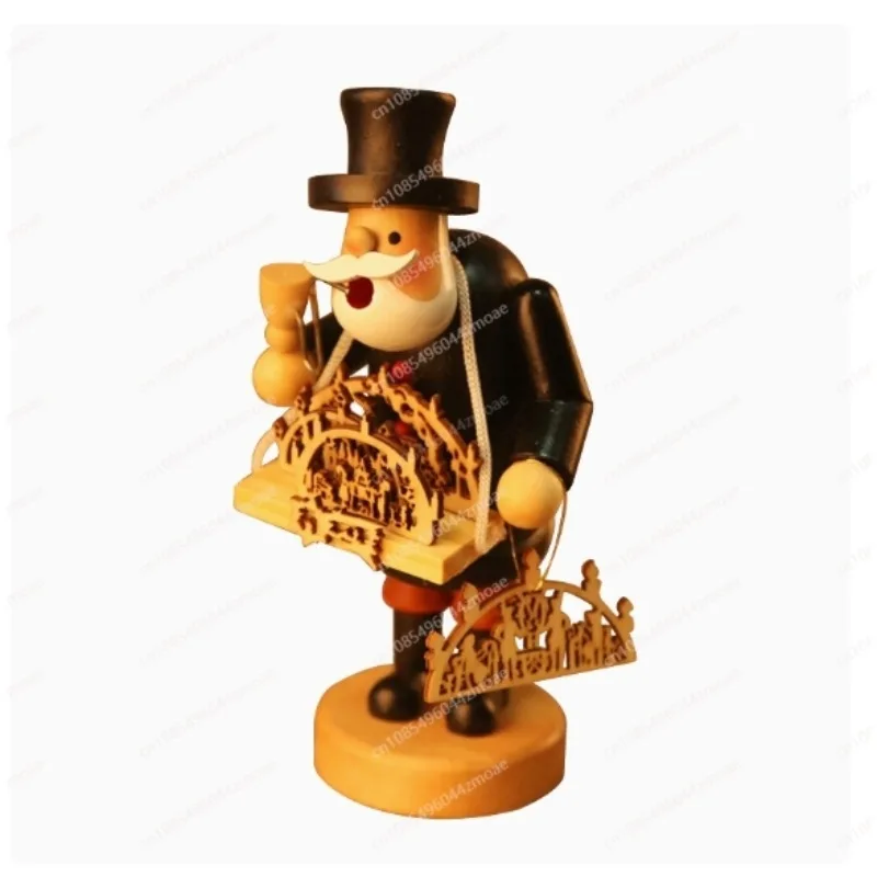 Handcrafted Wooden Smoking Man Incense Burner - 18cm Christmas Decoration with Cone Incense Holder