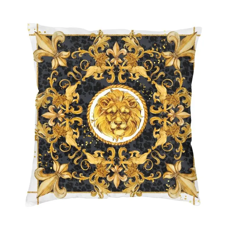 Baroque Golden Lion And Damask Cushion Cover 40x40 Home Decorative Printing Throw Pillow Case for Living Room Two Side