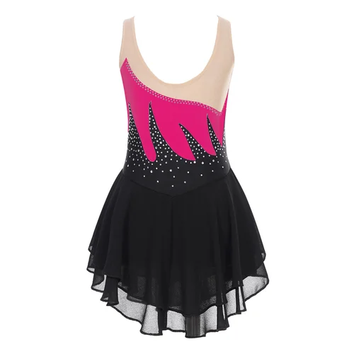 Imagen 2 del producto Vestido de patinaje artístico para niños y niñas, Ropa de baile con malla de diamantes de imitación brillantes, baile lírico, Ballet, gimnasia rítmica, actuación en escenario