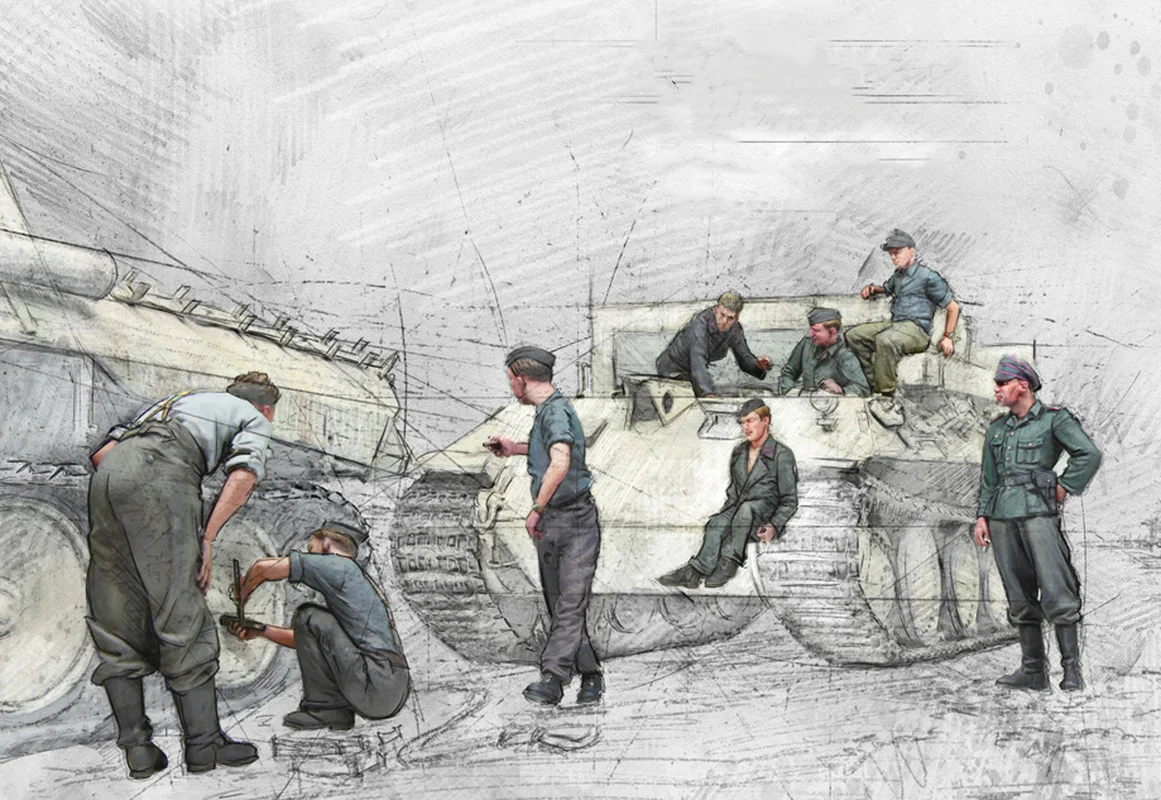 

1/35 World War Ii Tank Maintenance Troops Soldier Resin Micro Miniature Figure 3d Printed White Model Toy Unassembled Unpainted
