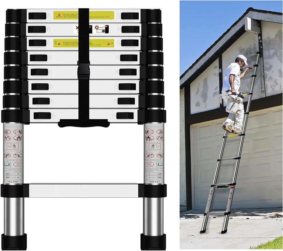 

Telescoping Ladder,12.5 FT Aluminum Extension Ladder, Folding Compact Portable Anti-Slip Ladder for Attic, RV, Loft, Roof