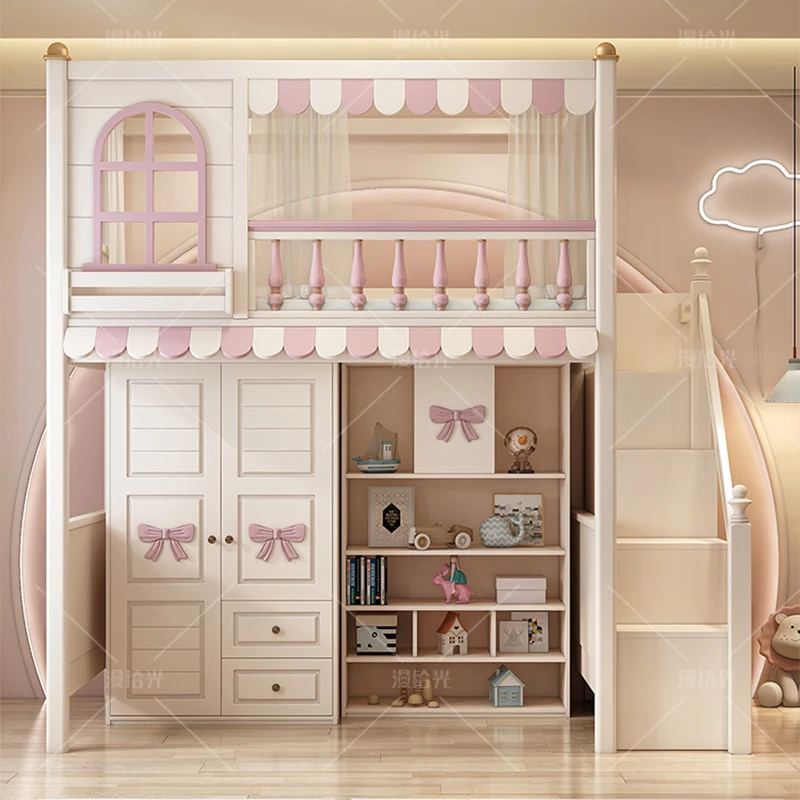 Camas de lujo para niños, almacenamiento de princesa, multifuncional, dormitorio infantil, juego de cama, muebles BL50CB