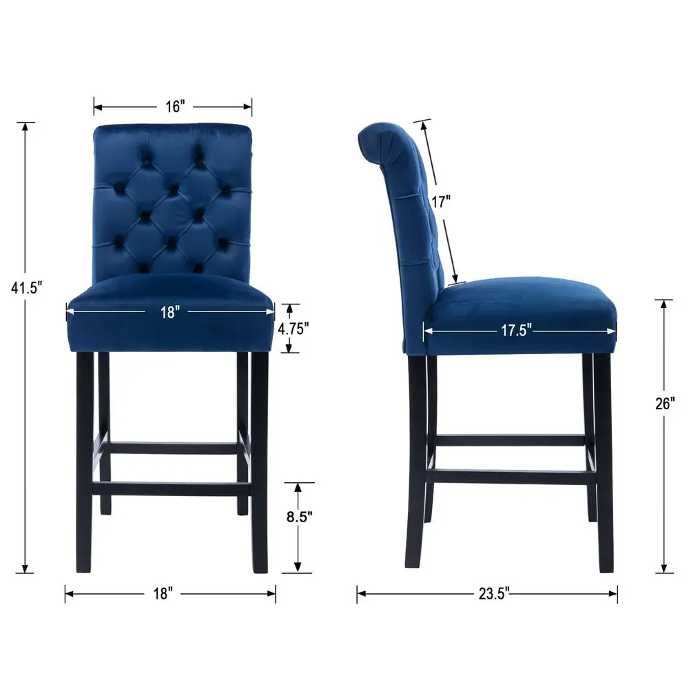 

Stools Set of 2, 26 inch Velvet Counter Height Barstools Modern Upholstered Kitchen Island Wood Bar Chairs for Home Pub Bistro