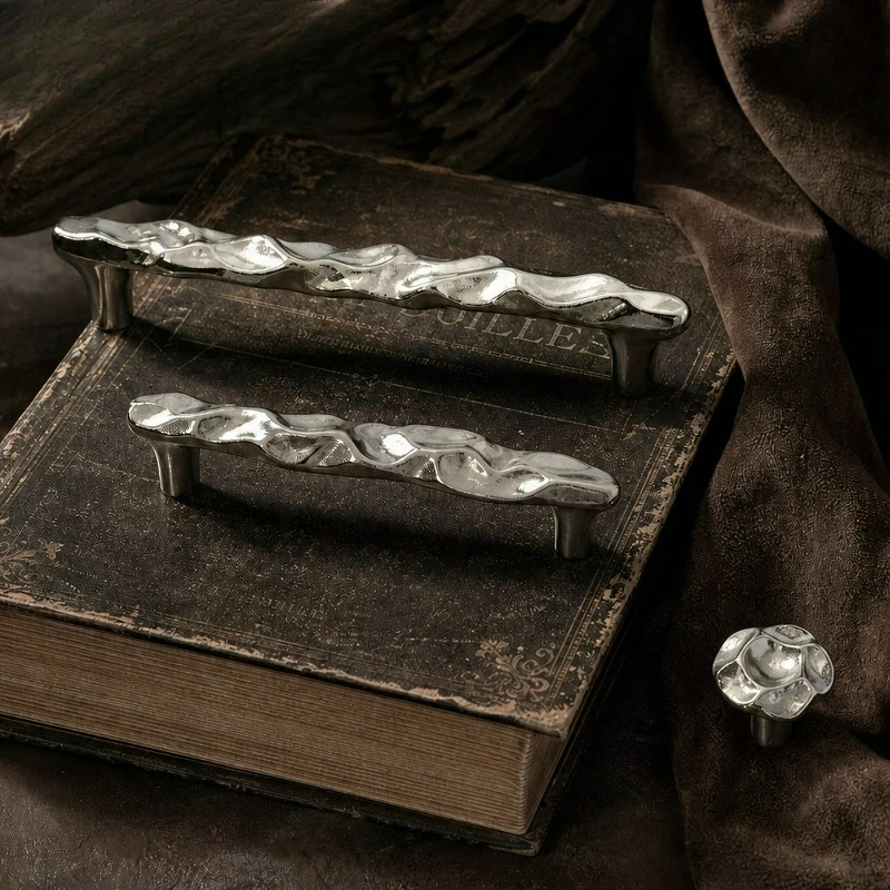 New Brass Cabinet Door Handle Clothing Cabinet Matte Nickel Countryside Style Creative Die-casting Rock Drawer Door Handle