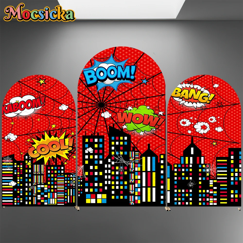 

Mocsicka Birthday Arch Backdrop Cover Children Baby Shower Photo Studio Arched Background Bang Building Red Decoration Photocall