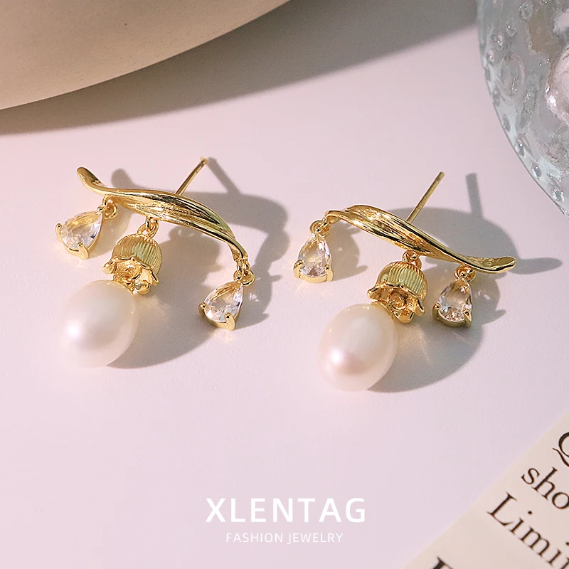 Natural Freshwater Pearl Tassel Lily Of The Valley Crystal Earrings Vintage Style Earrings Get Married  Ladies Jererly GE1752