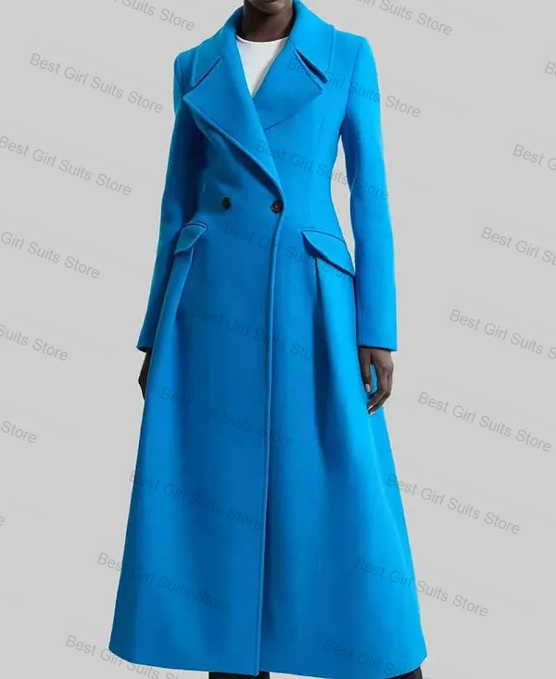 

Cashmere Blue Women Suit 1 Pcs Long Blazer Winter Autumn Wool Prom Dress Formal Office Lady Jacket Customized Wedding Tuxedos