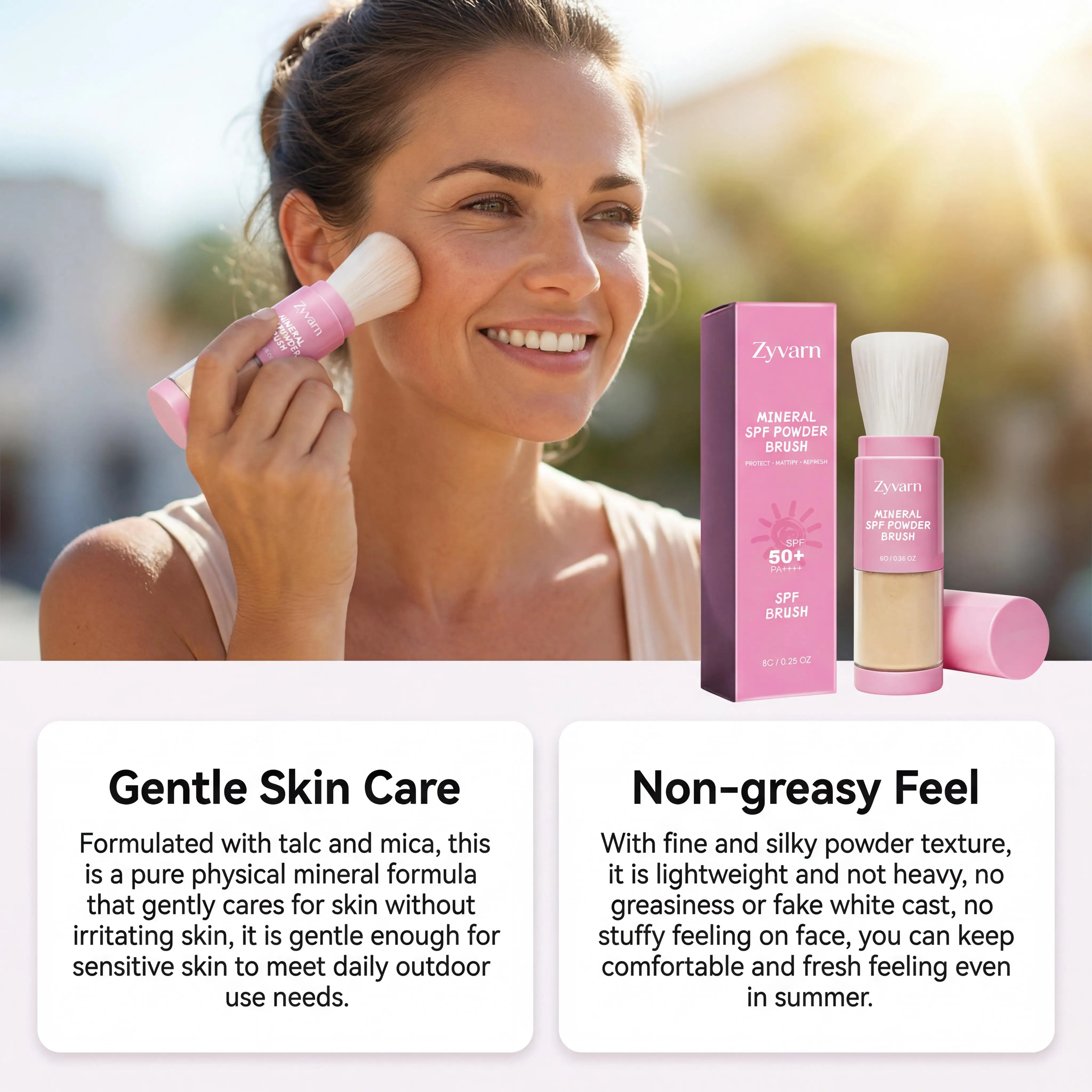 SPF 50 Mineral Sunscreen Loose Powder Broad Spectrum UVA/UVB Protection Sun Block Sweatproof On-The-Go Use Sunscreen With Brush view 4