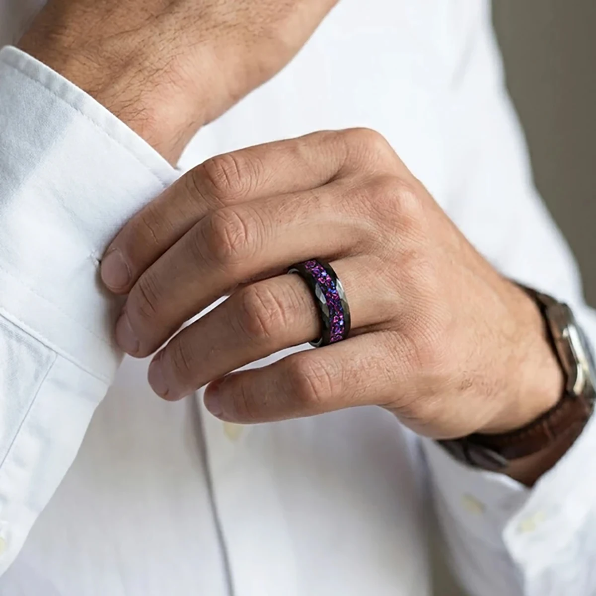 8MM Black Tungsten Carbide Ring Men's Wedding Bands Classic Hammered Ring Jewelry Galaxy  Engagement & Amethyst Wedding Rings