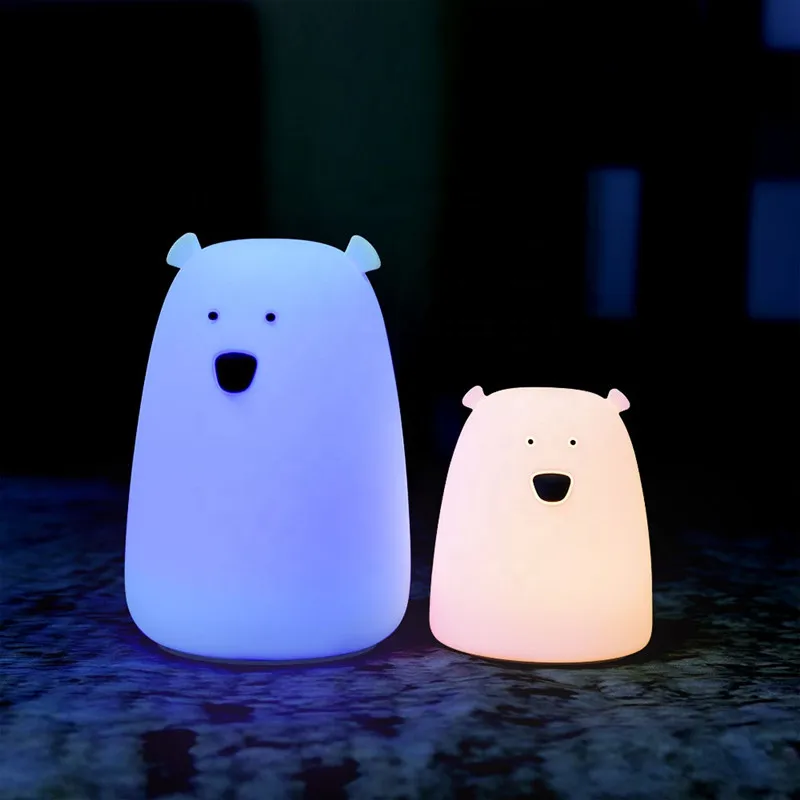 Cute Bear LED Night Light Decoracion Lampara De Noche Ddormitorio Baby Kids Bedside Lamp Silicone Touch Sensor Tap Control