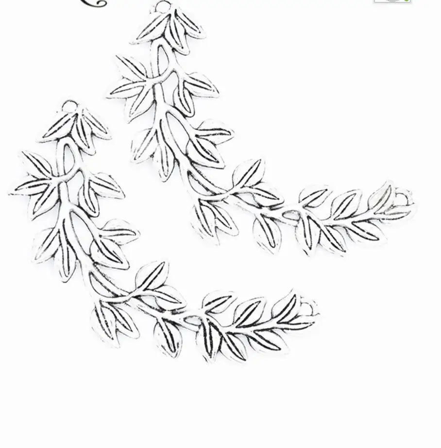 50pcs/Lots 84*29mm Antique Silver Plated Leaves Tree Charms Branches Plant Pendants For Diy Creation Jewelry Making F0773