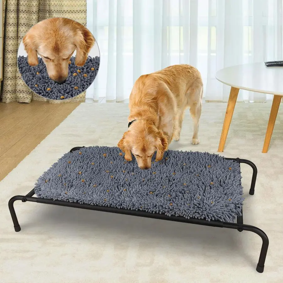 

Dog Bed with Snuffle Mat Feature 2 in 1, Raised Dog Bed for Indoor and Outdoor Use Portable Warm Pet Cot with Puzzle Feeding Gam